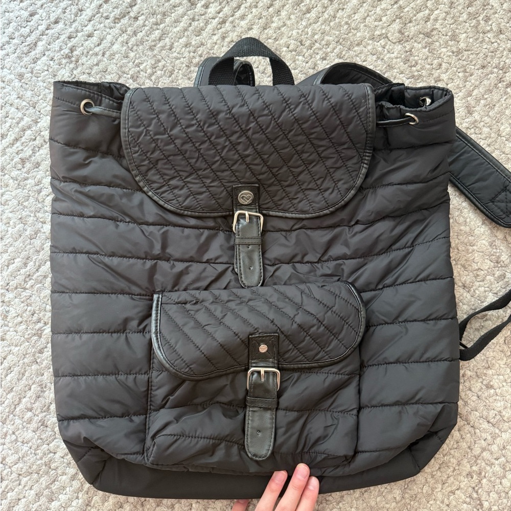 Black Quilted Drawstring Backpack